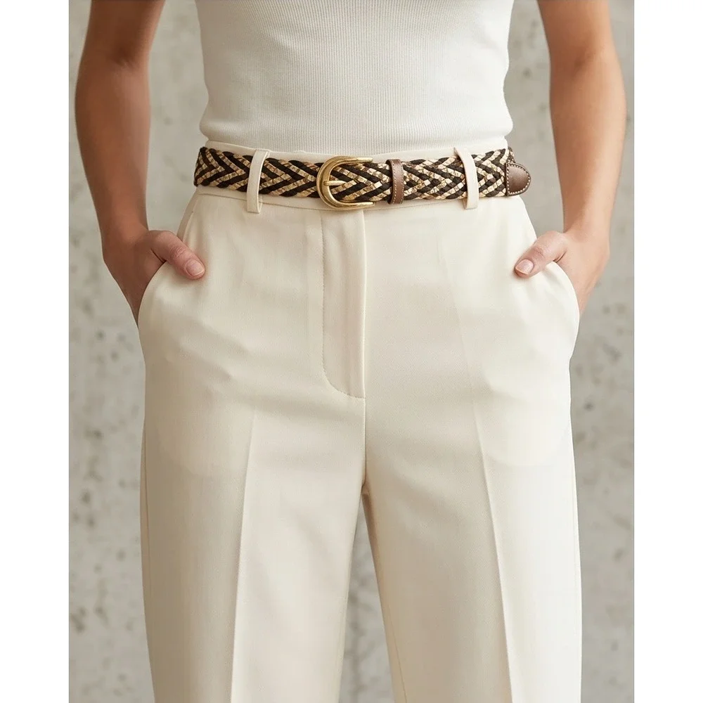 Womens Vintage Belt Lot Braided Gold White Casual Jean Dress Belt Set of‎ 3 L XL